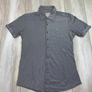 YoungLA Shirt Mens Medium Gray Button Up Knit Athletic Fit Short Sleeve Knit